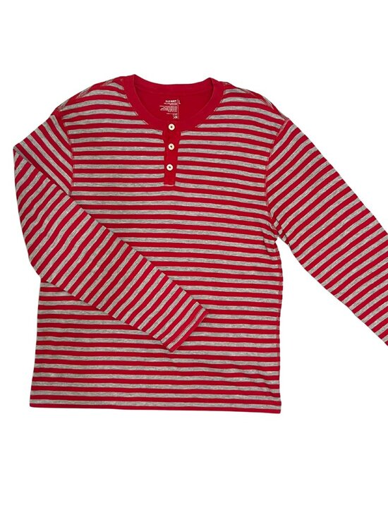 Old Navy Other - Old Navy Men’s L Red Gray Striped Henley Long Sleeve Shirt Preppy Casual Classic